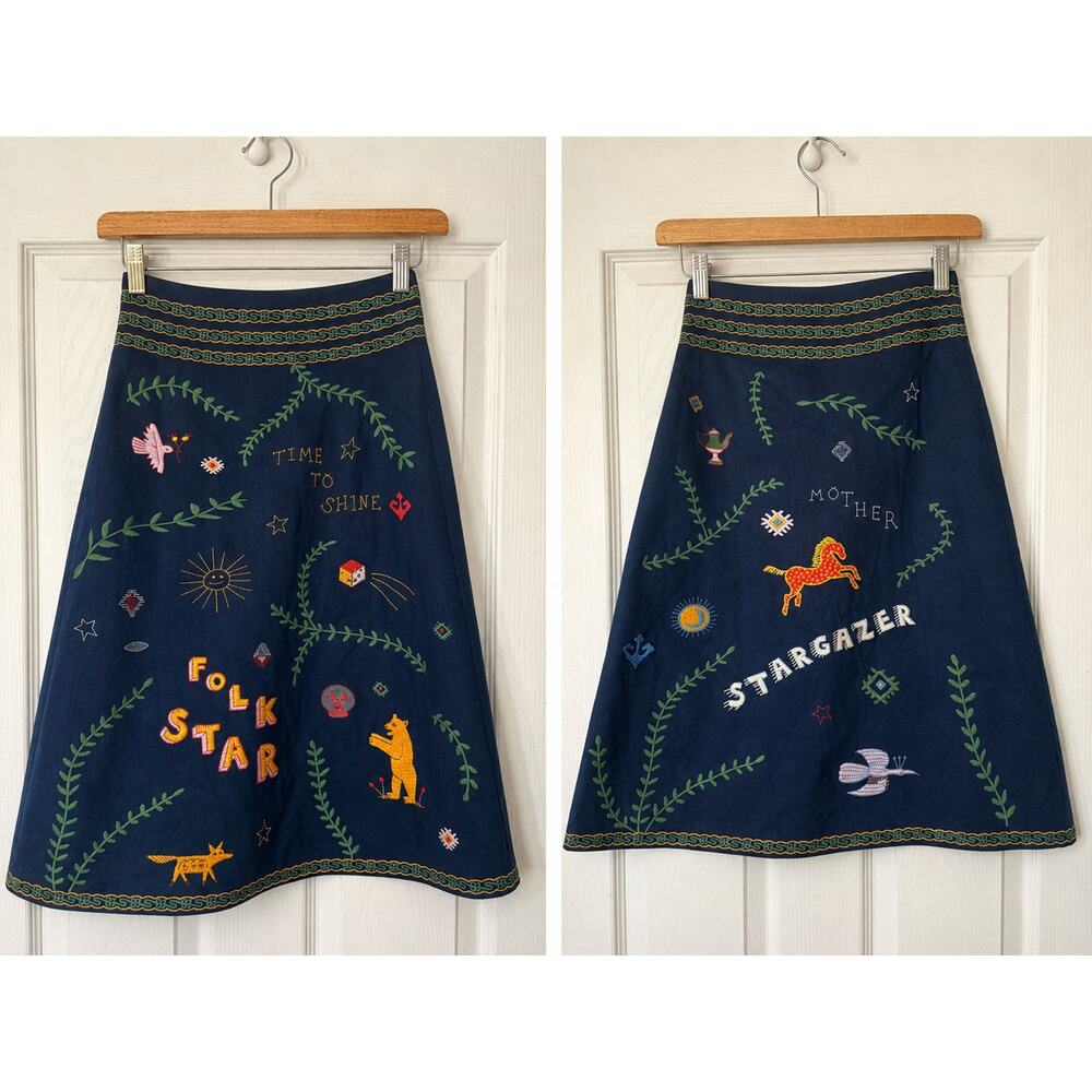 Brand new MOTHER denim Bits and Pieces embroidered skirt M - Picture 7 of 8